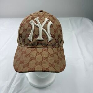 Gucci x MLB New York Yankees GG Supreme Canvas Baseball Hat Beige Ebony 57-61cm
